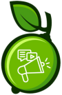 Green lime illustration with a megaphone symbol, representing communication or marketing